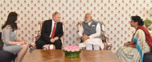 The Prime Minister, Shri Narendra Modi and the President of Russian Federation, Mr. Vladimir Putin meet in Goa ahead of the restricted talks, in Goa on October 15, 2016.