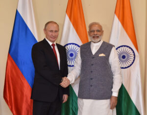 Prime Minister Narendra Modi with President of Russian Federation Vladimir Putin ahead of the restricted talks between the two nations in Goa